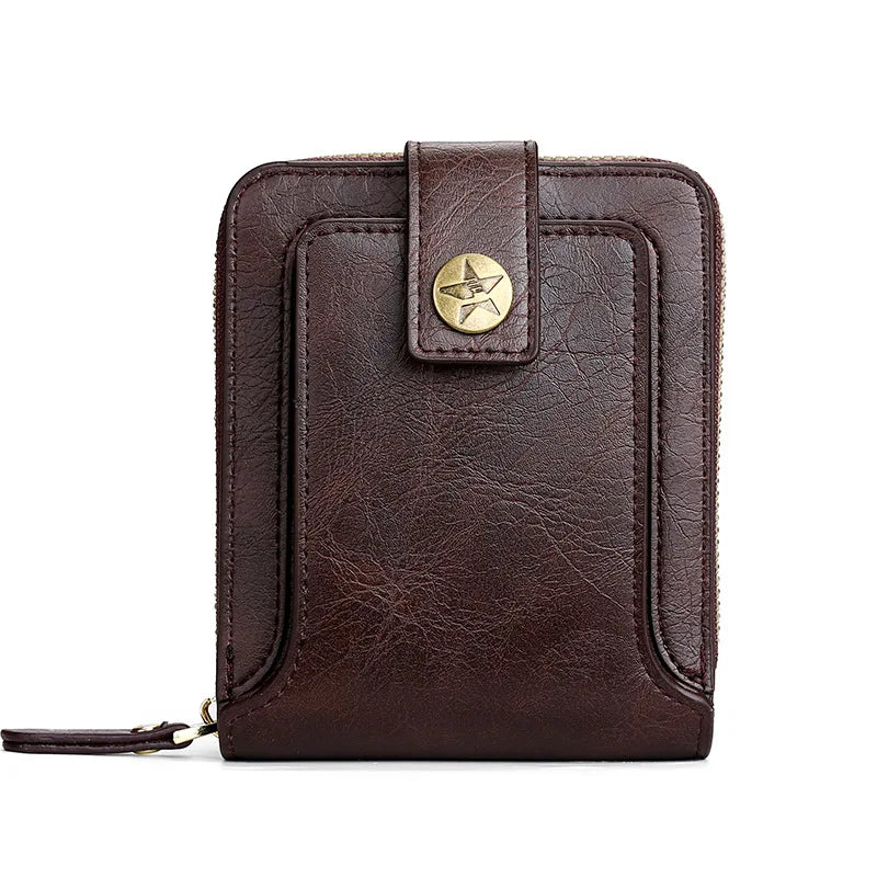 Vintage Short Wallet For Men Leather Coin Pocket Purse Man Multi function Tri Fold Card Holder Small Male Money Clip