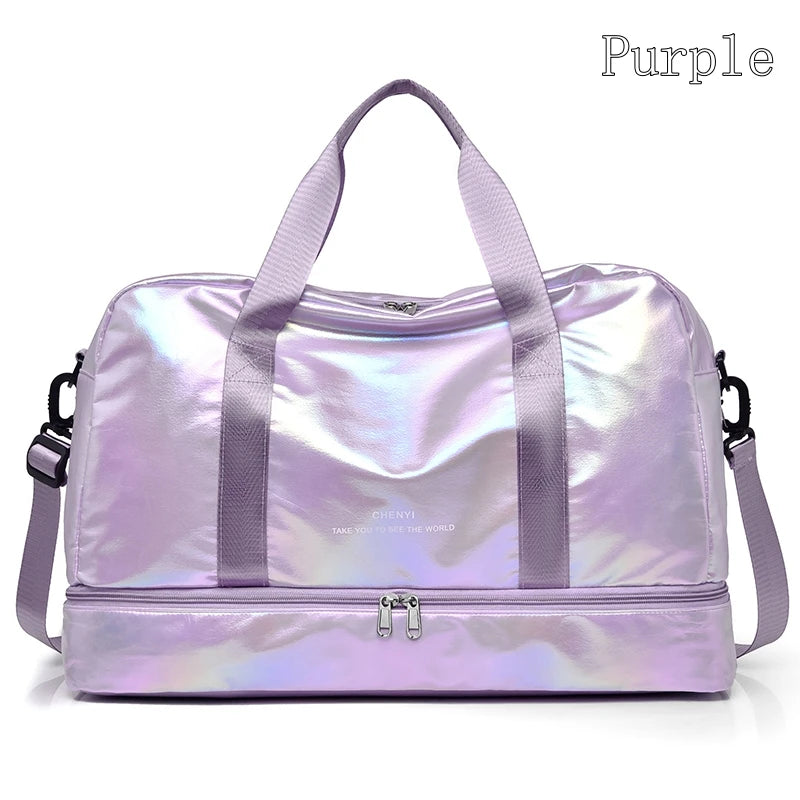 Sports Fitness Crossbody Waterproof Tote Bag Dry Wet Large Capacity Storage Travel Bag Women's Glossy Oxford Sports Fitness Bags