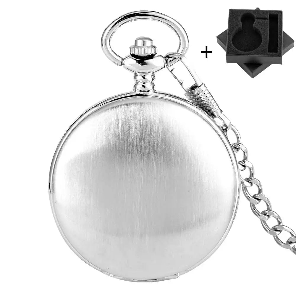 Classic Vintage Brushed Silver Mechanical Pocket Watch Hand Winding Movement Luxury Antique Timepiece Gift Men with Watch Box
