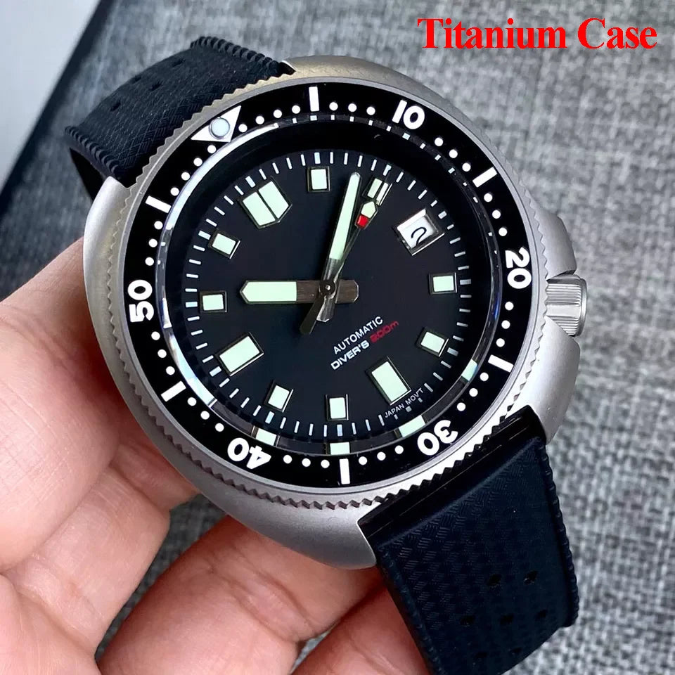 Tandorio 44mm Turtle Series 200m Waterproof Sapphire Crystal Glass NH35A White Date C3 Lume Hands Automatic Men Dive Watch