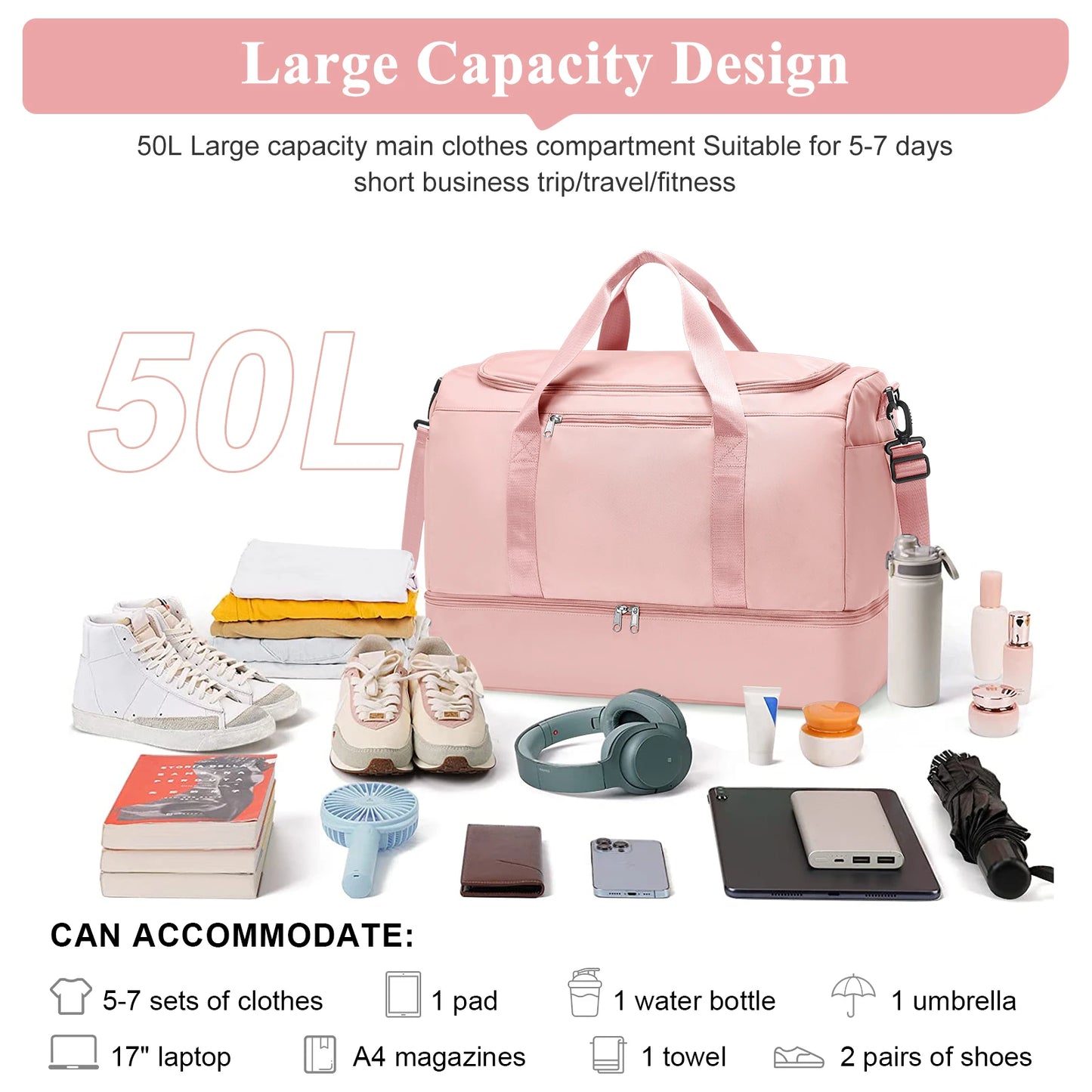 Women's Travel Bags for Luggage Handbag Large Capacity Tote Bag Airport Carry-On, Business Trip, Sports Bags,Hospital Holdalls 