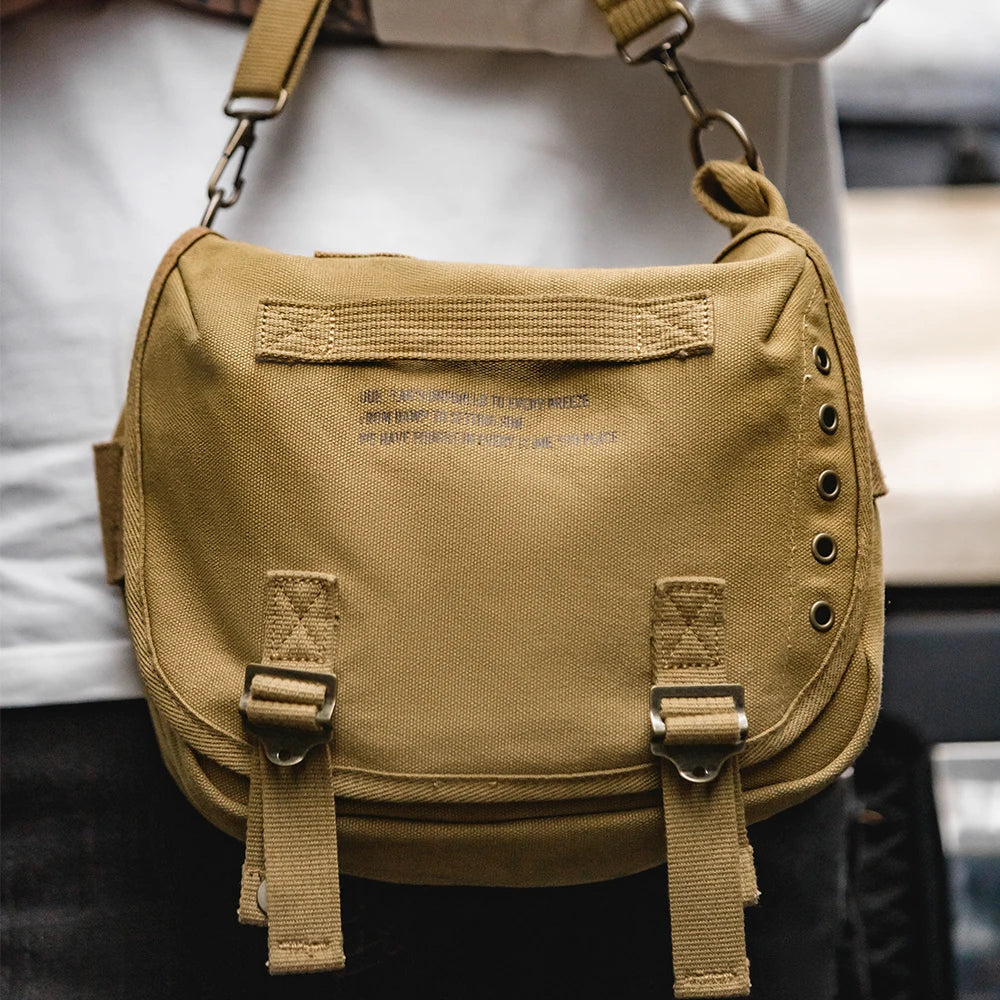 Maden Retro M1961 Distressed Letter Canvas Messenger Bags Adjustable Portable Shoulder Motorcycle Waist Bag for Men