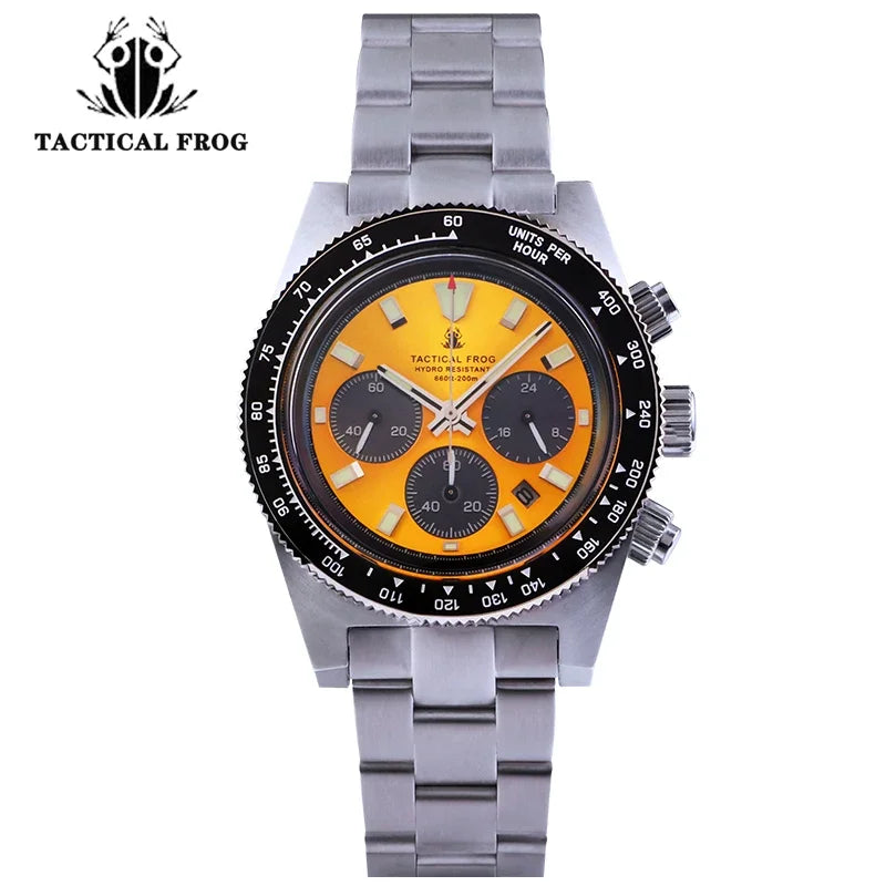 Tactical Frog Sapphire Crystal Mirror Ceramic Bezel Chronograph Watch V2 Solar VS75A Eco-Drive Quartz 20Bar Waterproof Men Watch