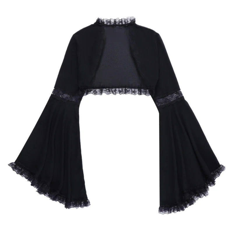 Women's Long Sleeve Crop Tops Blouses Shirt Top Punk Shrugs Cardigan Lace Mesh Crop Top Cosplay Outfits Streetwear