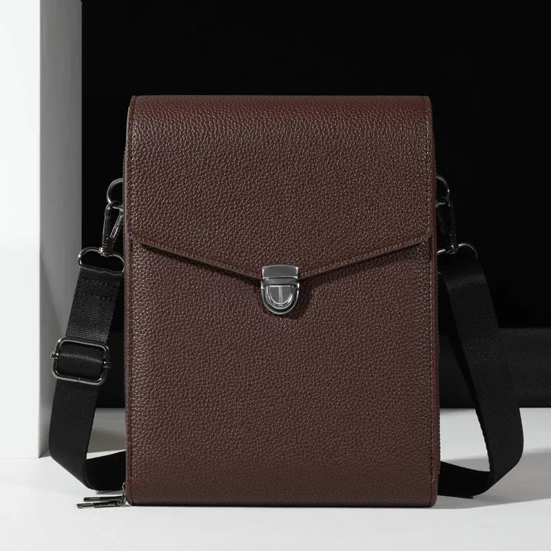 Double layered shoulder bag, neutral business cash bag, PU leather crossbody bag
