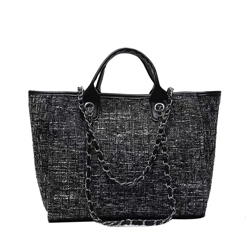 Custom Monogram Canvas Tote Bag Initial Bag Handbag Beach Bag Birthday Gift Bag with Chain Tote Bag Summer Holiday Bag