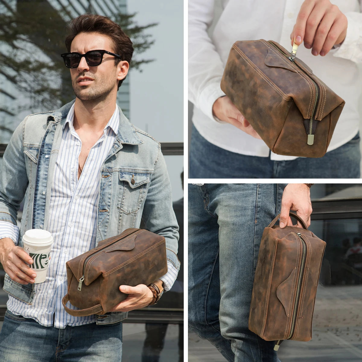 CONTACT'S Genuine Leather Clutch Bags for Men Large Capacity Tote Handbag Men's Bag Cosmetic Bag Male Travel Bag Clutches Wallet