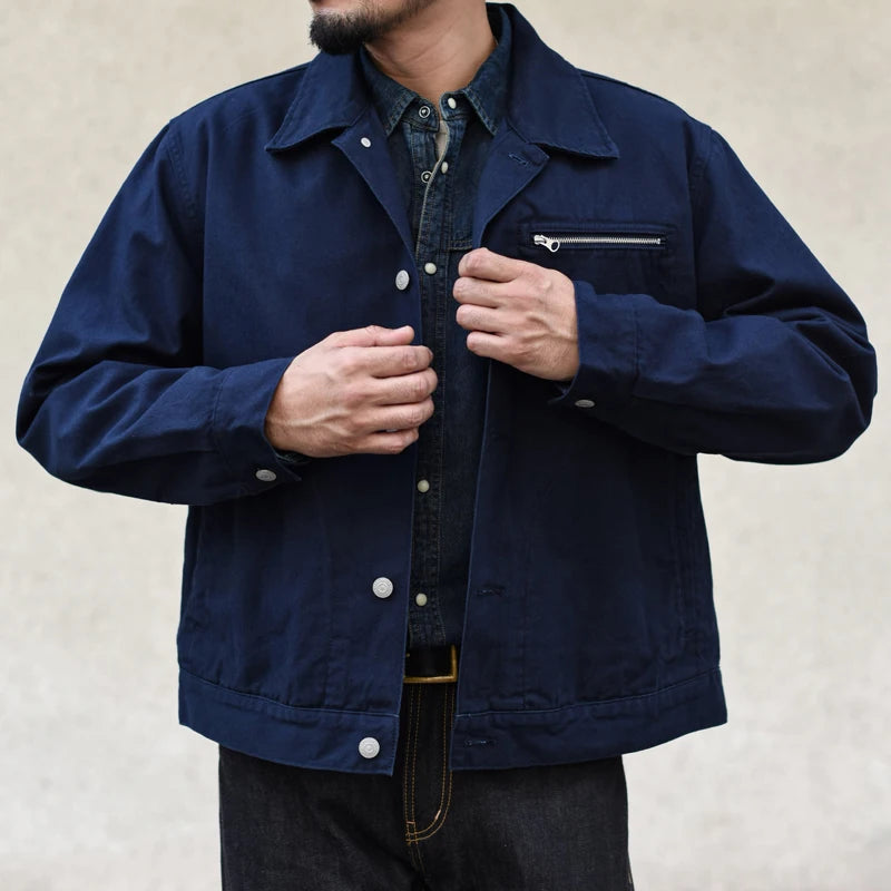 Sauce Zhan Men's Workwear Style Canvas Trucker Jacket in Amekaji Fashion Regular Fit