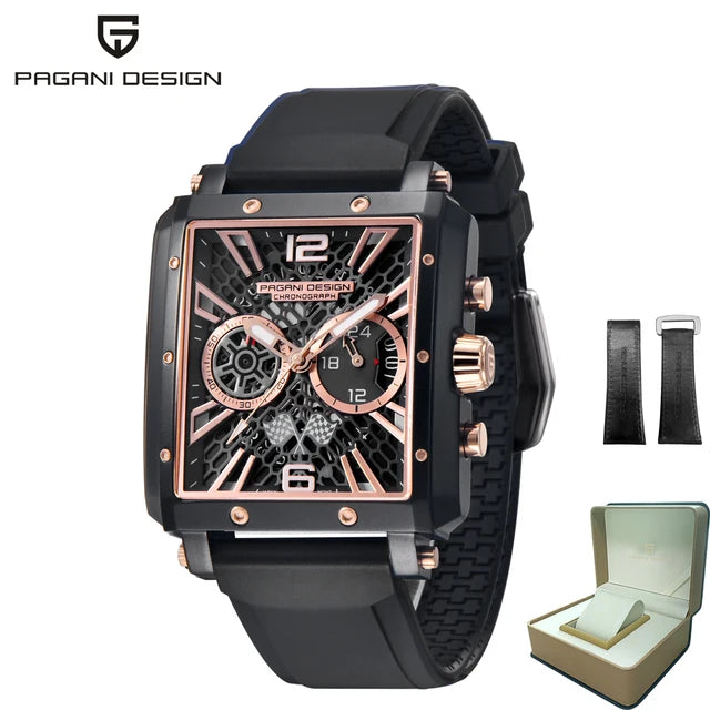 PAGANI DESIGN 2022 New Rectangular Watches for Men Top Brand Men's Sports Quartz Watches Skeleton Automatic Date Chronograph