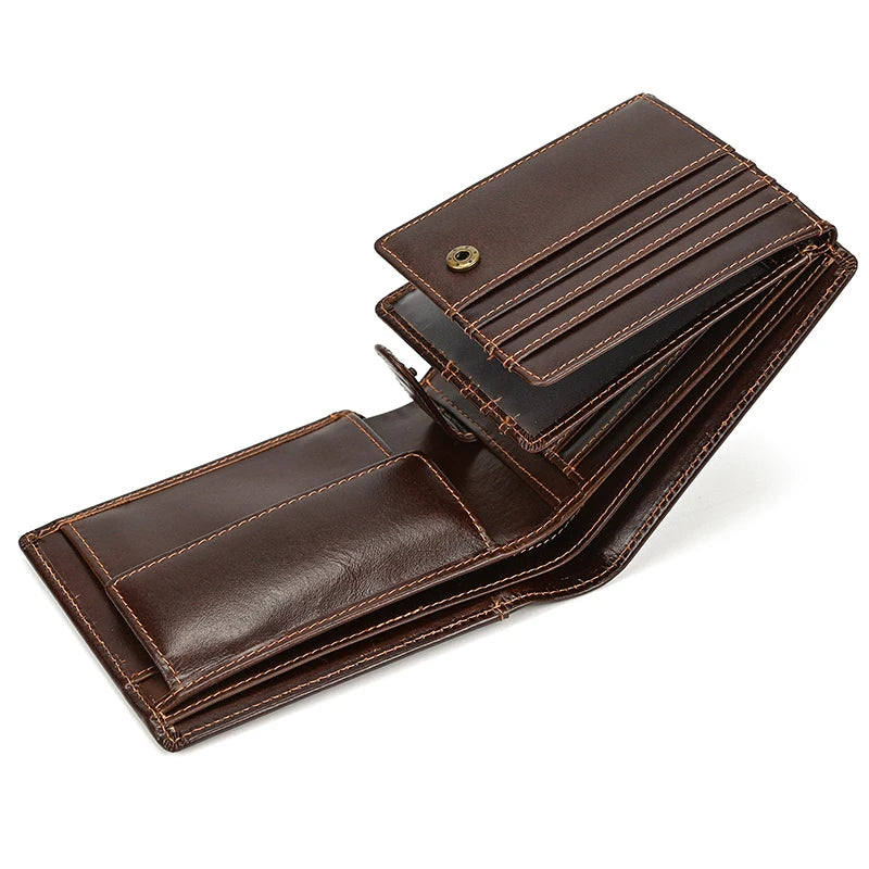 Fashion Men's Short Wallet Genuine Leather Handmade Leather Short Purse For Man Male Cowhide Small Purse For Men Card Holder