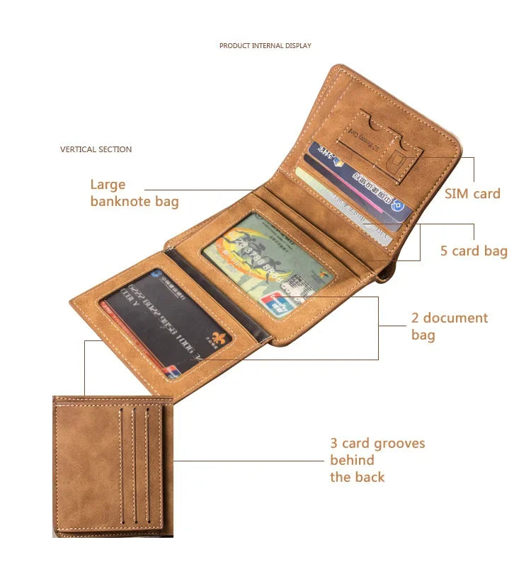 Hengsheng Men's Three-fold Wallet Multi-card Slot European American Short Fashion Nubuck Leather Retro Multi Slot Large Capacity