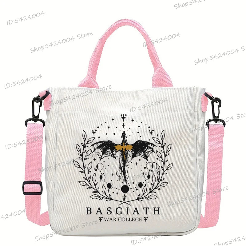 Fourth Wing Shoulder Bag Vintage Basgiath War College Pattern Canvas Crossbody Bags Casual Dragon Rider Women Messenger Bag