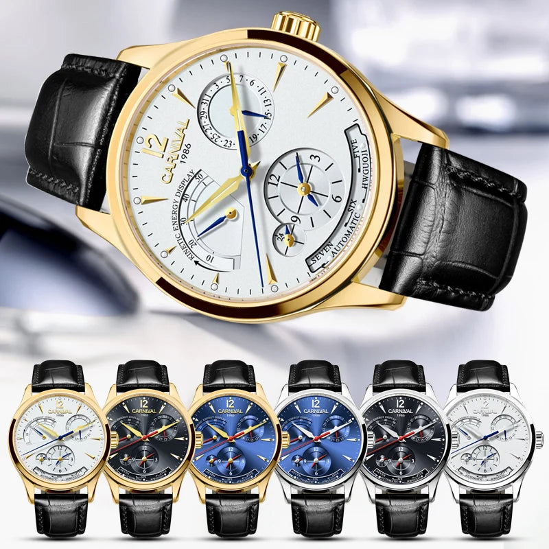 CARNIVAL Kinetic Energy Dual Time Display Mechanical Watches Men Top Luxury Brand Sports Automatic Waterproof Men Watch Reloj