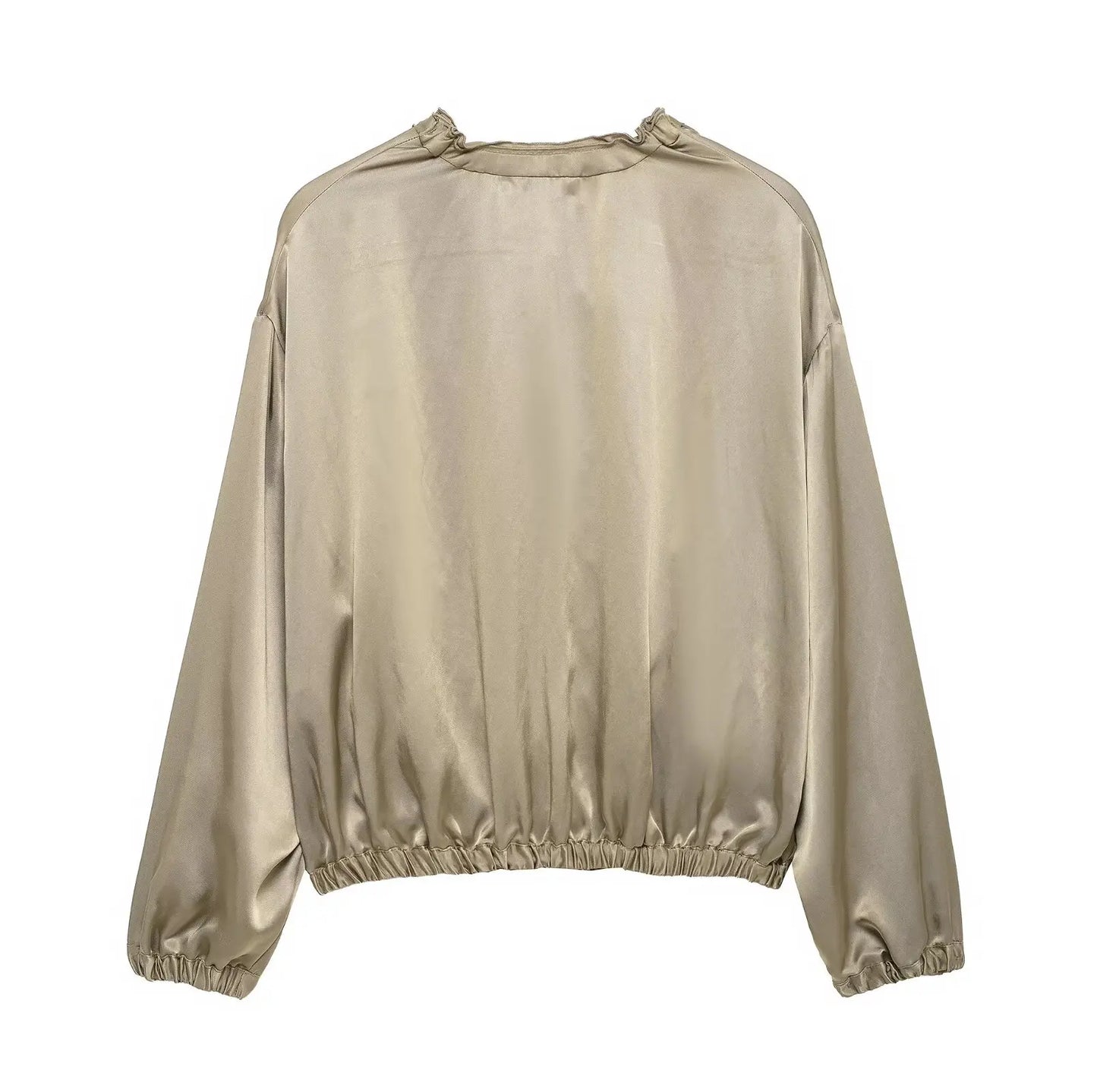 DUOPERI Women Fashion Spring New Khaki Ruffled Jackets Vintage O-Neck Long Sleeves Female Chic Lady Outfits