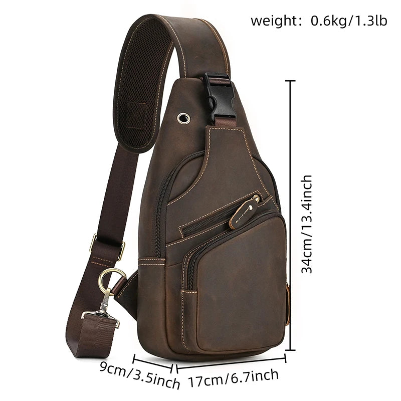 New Fashion Men's Chest Bag Single Shoulder Bagpack Bag Crossbody Chest Pack Vintage Style Male Travel Bags Genuine Leather Hot