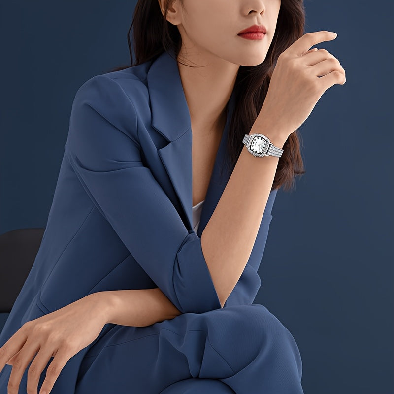 ROCOS Heartwarming Signal Series Fashion Luxury Women'S Watches Square Simple Wristwatch Elegant Rhinestones Watches For Women Quartz Watches Love Heart Hands Dazzling Colour Dial Silvery Steel Strap Gifts For Women R0264