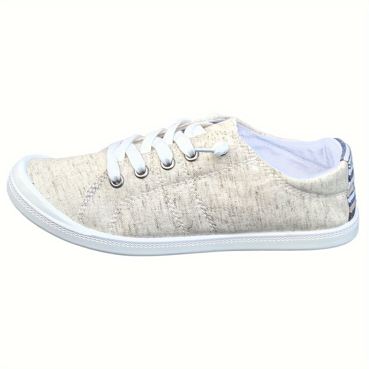 Women's New Flax Material Flat Casual Canvas Shoes, Cream-colored Comfortable Shallow-mouth Laces Low-top Soft-soled Light Breathable Large Women's Shoes