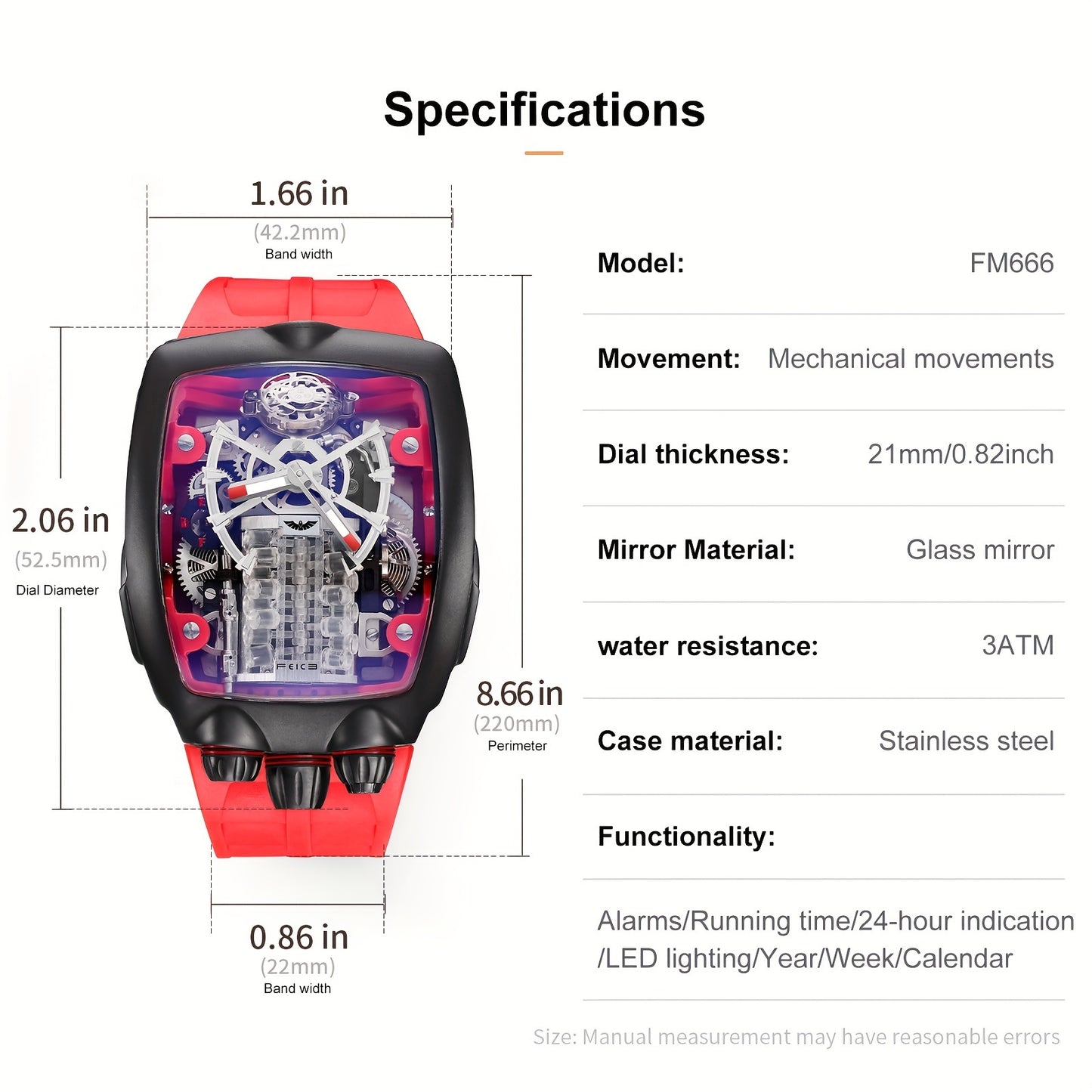 [FEICE Mechanical Watch] FEICE Brand Automatic Mechanical Supercar Concept Watch - High-end Large Dial Men's Watches - Waterproof Fashion Trend Men's Watches Without Battery Gifts For Men