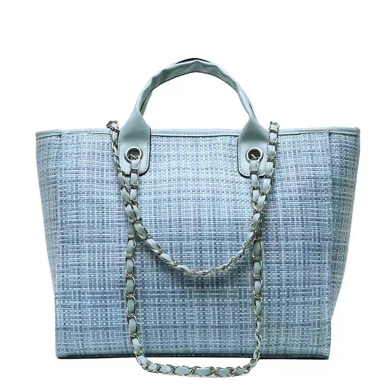 Custom Monogram Canvas Tote Bag Initial Bag Handbag Beach Bag Birthday Gift Bag with Chain Tote Bag Summer Holiday Bag