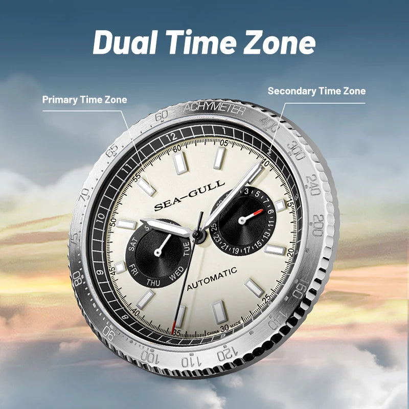 Seagull 43mm Men Automatic Mechanical Watch Panda Eye GMT Dual Calendar Wristwatch Tachymeter Pilot Watches Clock 6177 2025 New