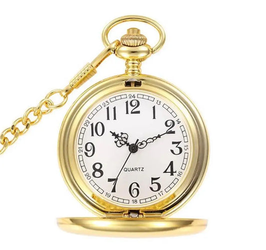 Luxury Smooth Gold/Silver Pendant Pocket Watch Modern Arabic Number Analog Clock Men Women Fashion Necklace Chain Unisex Gift