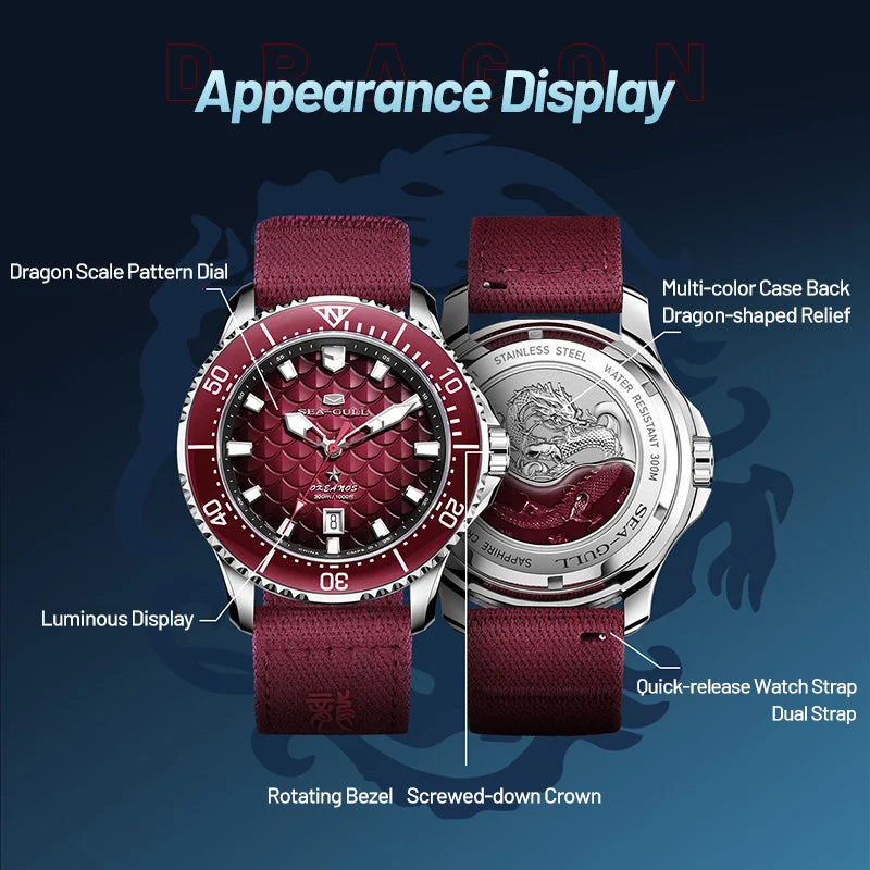 Seagull King of the Dragon Men's Watches Automatic Mechanical Watch Sports Diver 300M Waterproof Wristwatch Luxury 2024 New 1216