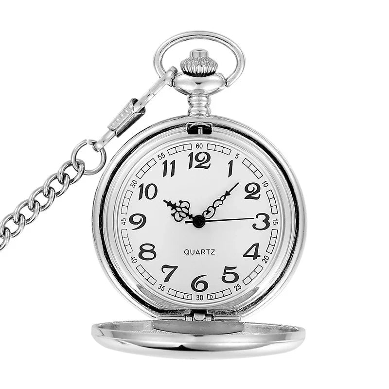 Luxury Smooth Gold/Silver Pendant Pocket Watch Modern Arabic Number Analog Clock Men Women Fashion Necklace Chain Unisex Gift