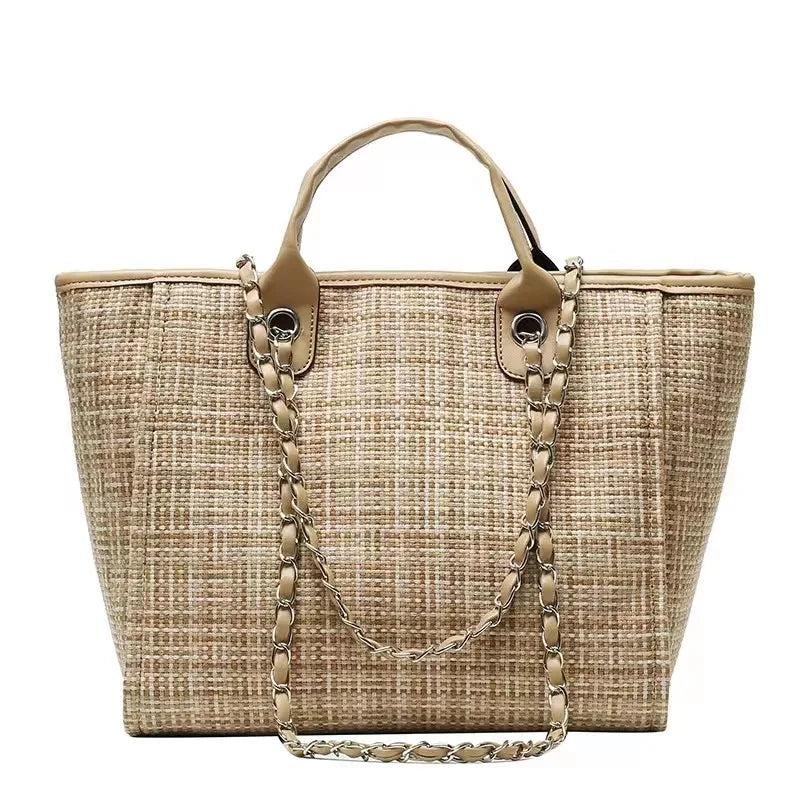 Custom Monogram Canvas Tote Bag Initial Bag Handbag Beach Bag Birthday Gift Bag with Chain Tote Bag Summer Holiday Bag