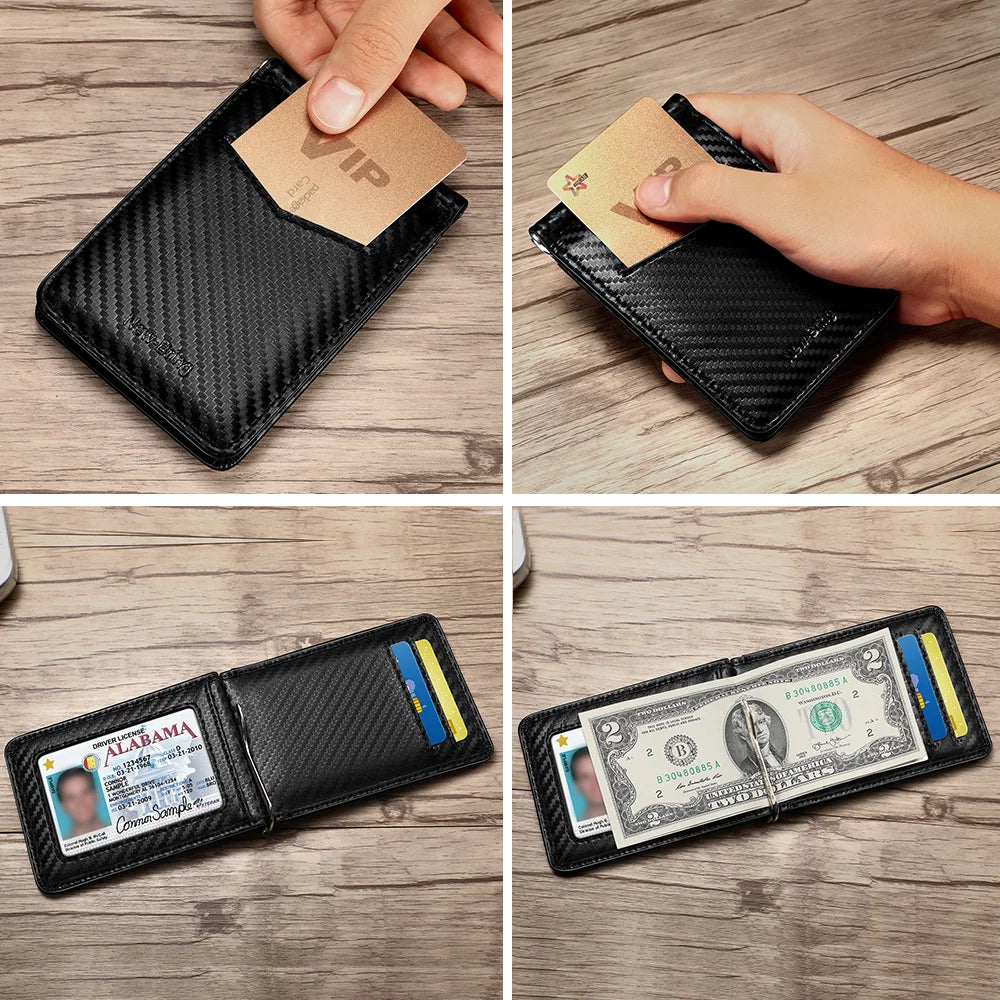 NewBring Black Carbon FIber-Look Money Clip RFID Blocking Driver License ID Cash