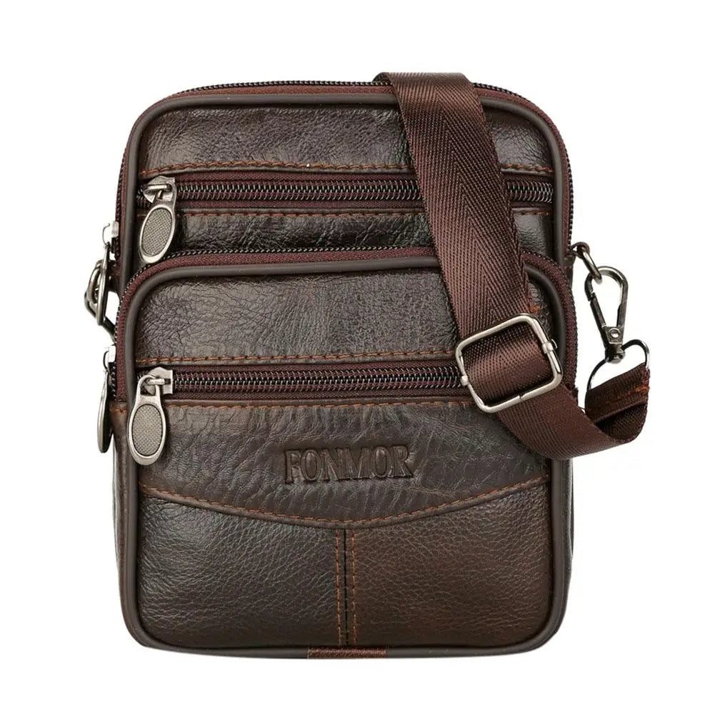 Men's Leather Small Messenger Bag Multi-Pockets Business Satchels Genuine Leather Crossbody Bags Fanny Belt Packs Phone Pouch