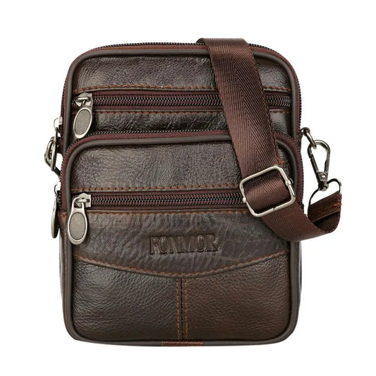 Men's Leather Small Messenger Bag Multi-Pockets Business Satchels Genuine Leather Crossbody Bags Fanny Belt Packs Phone Pouch