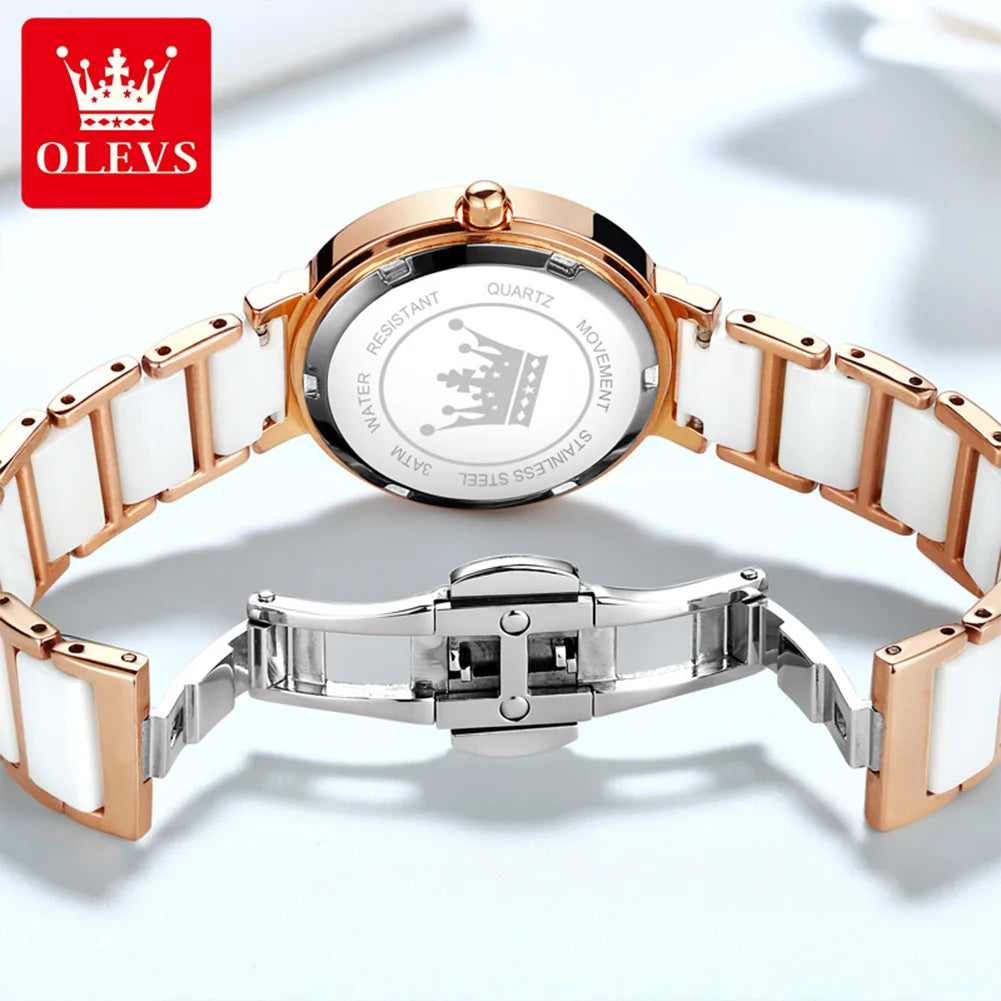 OLEVS Brand 5877 Japan Movement Fashionable Business Watch  Ladies Waterproof Ceramic Women's Watches Quartz Wrist Watch