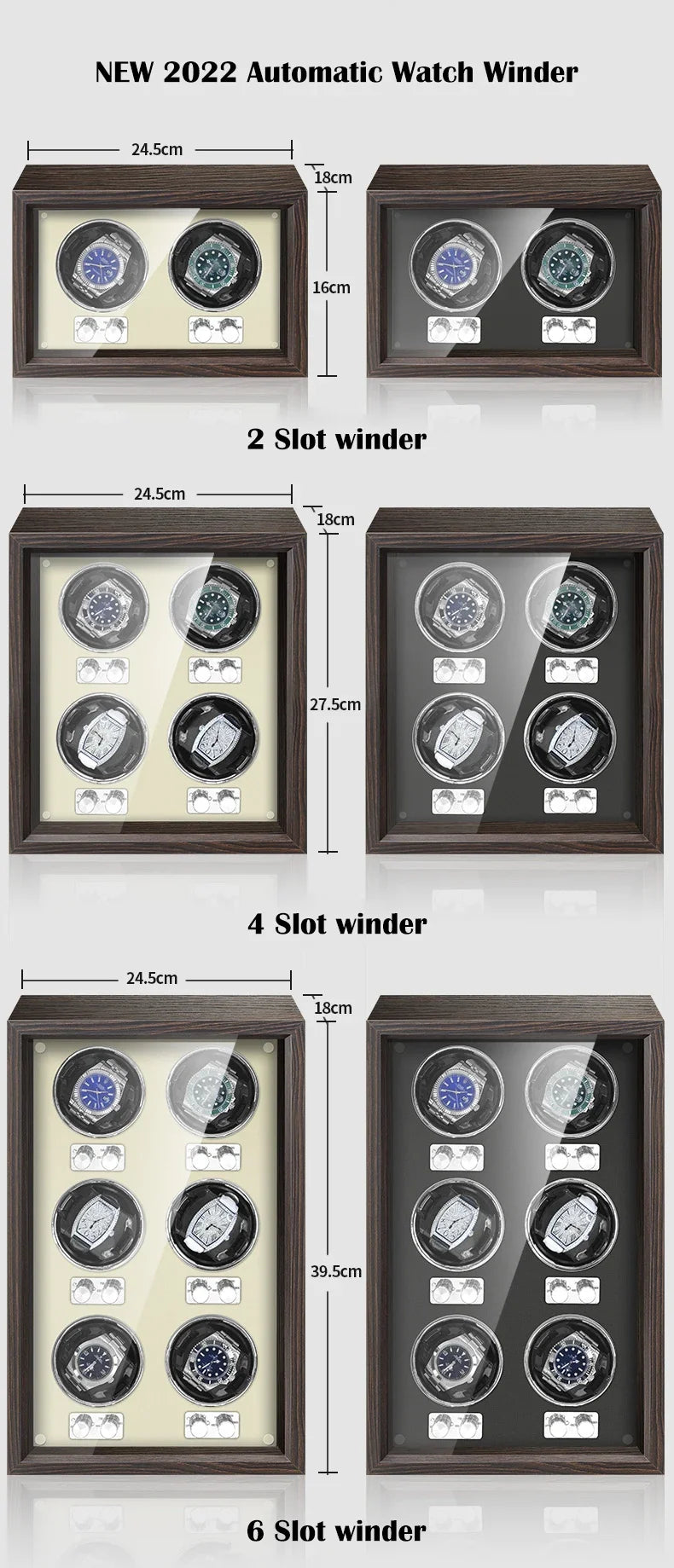 Luxury High-End 6-Slot Automatic Watch Winder Mabuchi Mute Motor Watch Cabinet with Clock Wood Watches Box & Storage Case