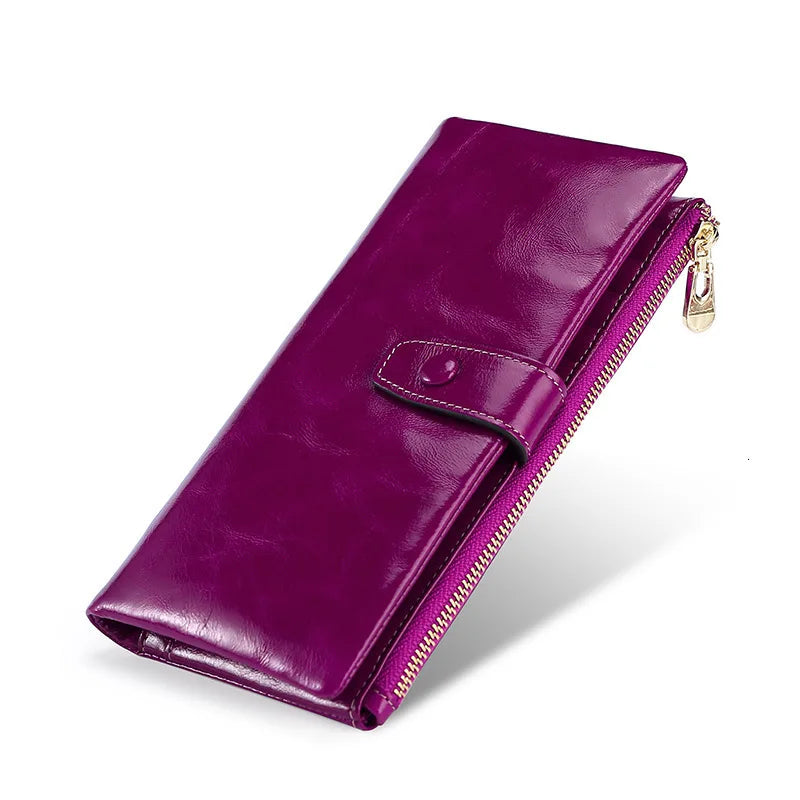 Genuine Leather Women Wallets Solid Purse Female Leather Long Womens Leather Wallet With Phone Case Coin Pokect  Cartera Mujer