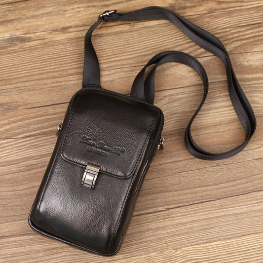 Men Messeger Bag Genuine Leather Flap Solid Multifunction Crossbody Phone Pouch Mobile Phone Credit Card Storage Bags