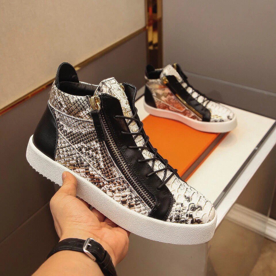 Snake Pattern Fashion Luxury Shoes Sneaker Flats Casual Mens Lace-Up Zipper Mixed Color Shoes Man 47 Size Zapatillas Hombre