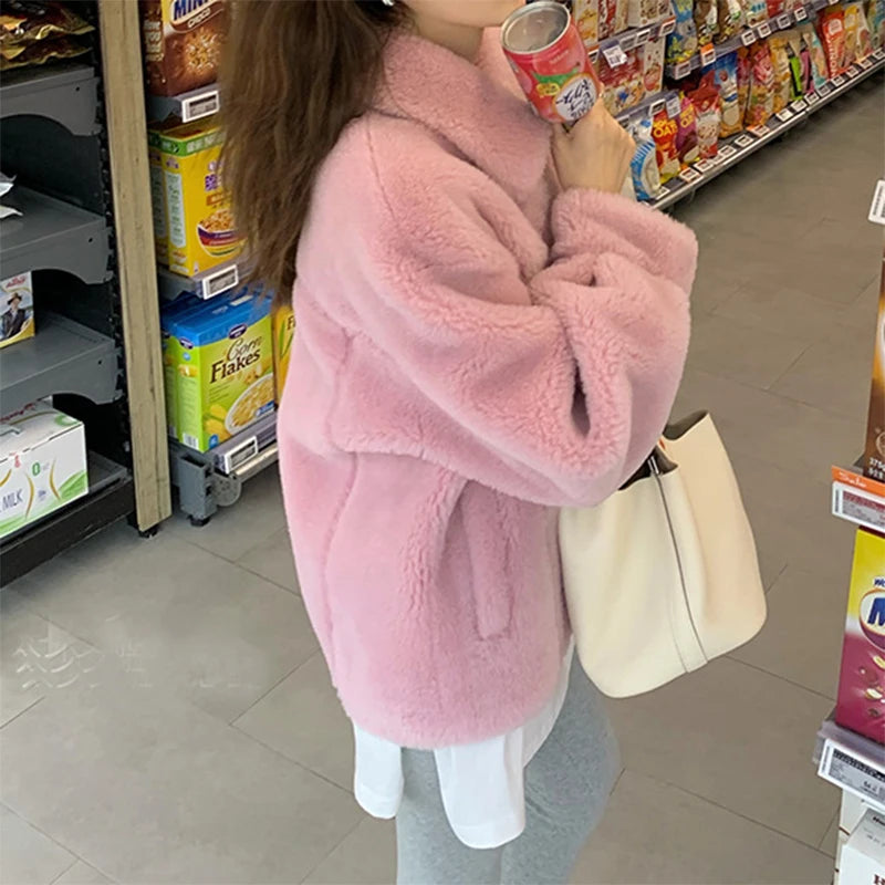 100% Wool Coat 2024 Autumn Winter Women Solid Lamb Fur Jacket Mujer One Fur Thick Warm Korean Sheep Shearing Short Manteau Femme