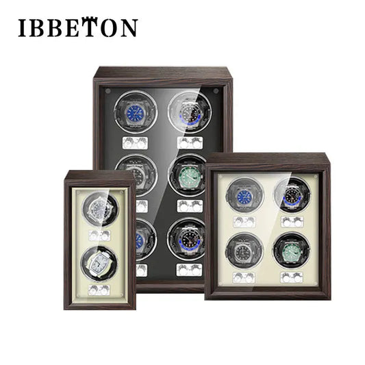 IBBETON Brand Luxury Wood Watch Winder High-End Leather Automatic Watches Box with Mabuchi Motor Watch Cabinet Clock Storage Box