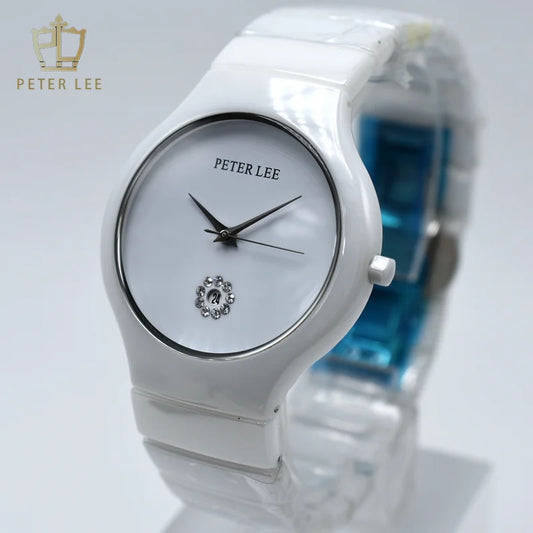 PETER LEE Original Brands Watches For Women Ceramic Fashion Quartz Wristwatches High Quality Elegant Lady Sets Diamond Watch