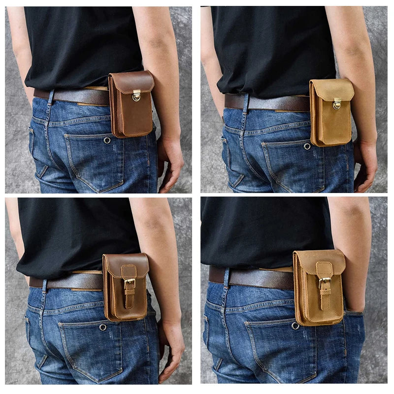Luufan Leather Wait Bag For Men Travel Boy Belt Bag Vintage Brown Natural First Layer Cowhide Phone Waist Pack 2020