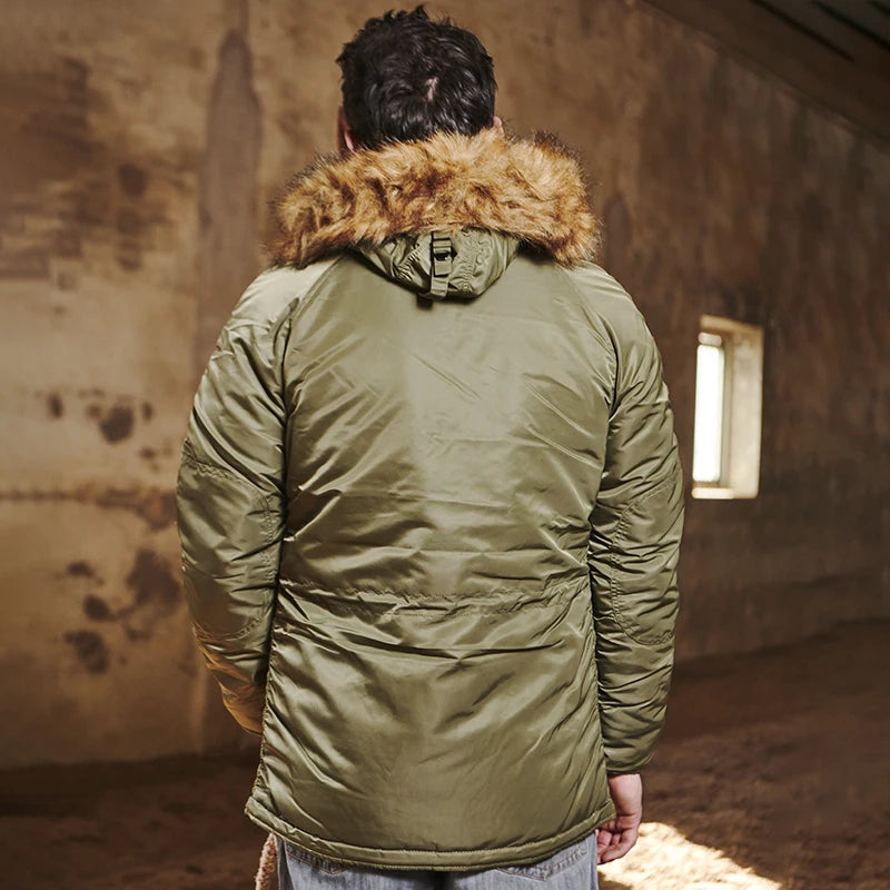 MGP Men's winter standard jacket classic n-3b parka for extreme cold weather waterproof removable faux fur around Hood