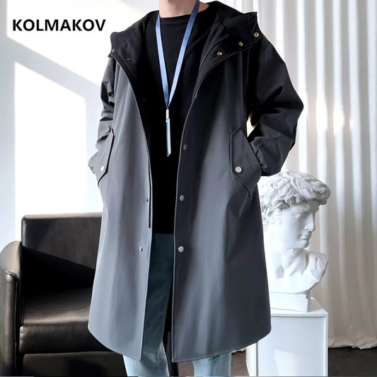 2024 spring Long style coat men's High quality casual trench coat , casual hoooded jackets men,Men's Clothing  Windbreakers FY33