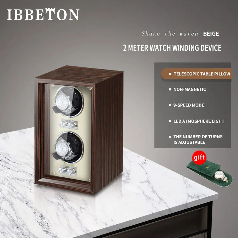 IBBETON Brand Luxury Wood Watch Winder High-End Leather Automatic Watches Box with Mabuchi Motor Watch Cabinet Clock Storage Box