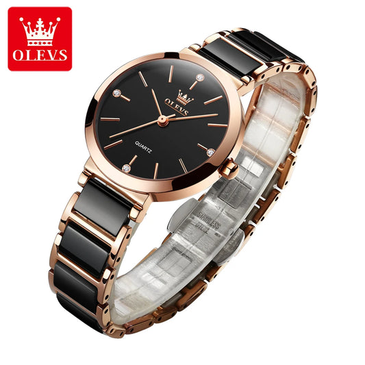OLEVS Brand 5877 Japan Movement Fashionable Business Watch  Ladies Waterproof Ceramic Women's Watches Quartz Wrist Watch