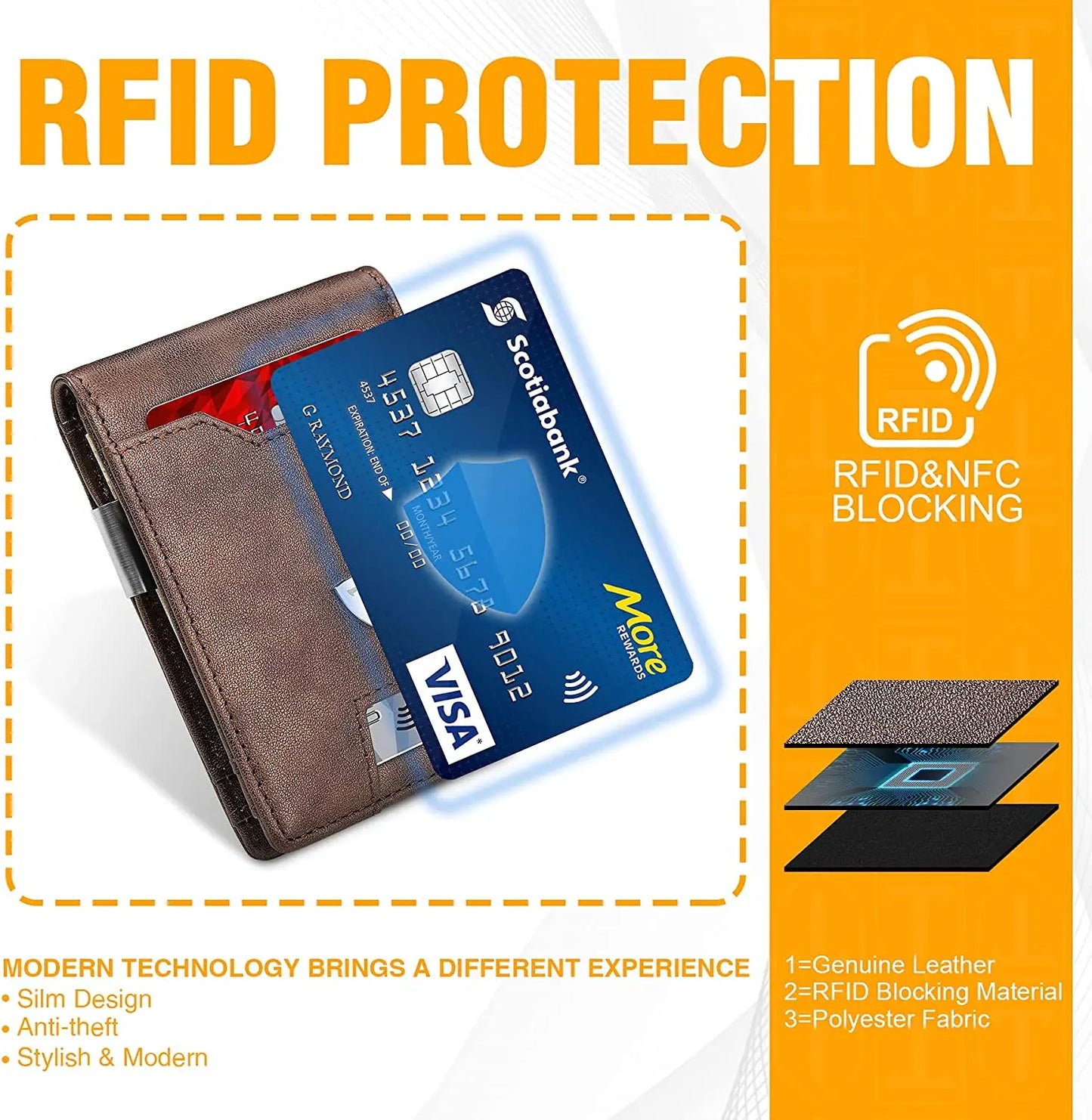 Genuine Leather MIni Small Wallet Men Slim Money Clip RFID Blocking Bifold Credit Card Holders