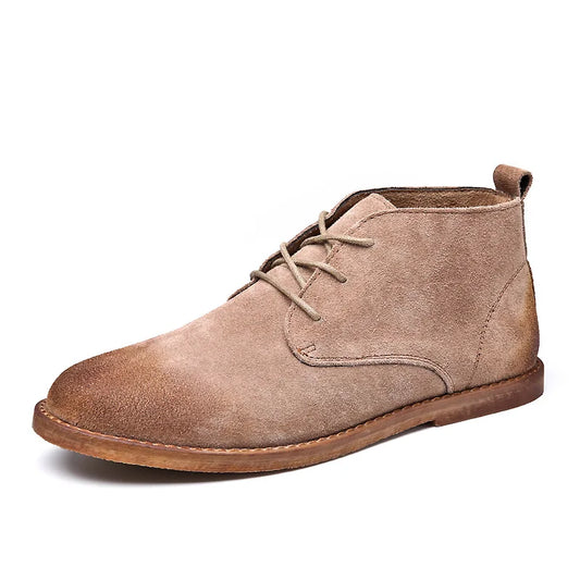New Real Leather Boots Men Cowhide Hign Shoes British Retro Short Boots Male Tooling Desert Boots ClassicsAnti-slip shoes