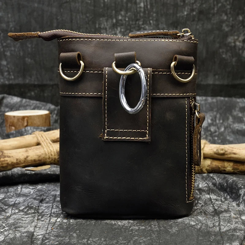 Crazy Horse Leather Waist Belt Bag Multifunction Casual Daily wait pack Small Messenger Shoulder Bag mini Designer Phone Pouch