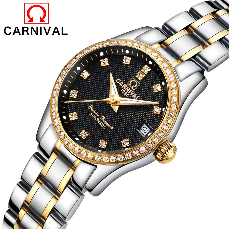 Carnival Brand Luxury Women Mechanical Watch Ladies Waterproof Luminous Sapphire Automatic Wristwatch Clock Relogio Feminino