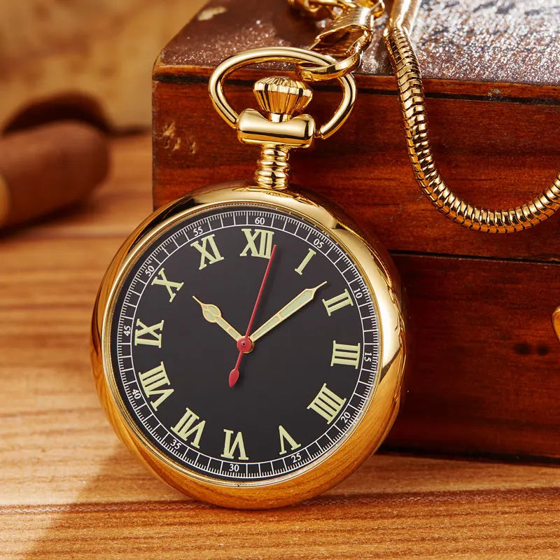 100% Hand-wind Luxury Mechanical Pocket Watch Luminous Skeleton Golden Men Women Fob Chain Clock Antique Pocket Watch Collection