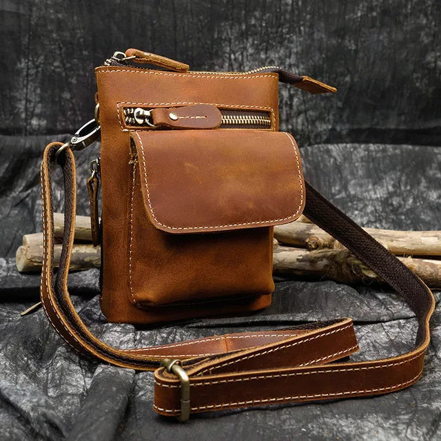 Crazy Horse Leather Waist Belt Bag Multifunction Casual Daily wait pack Small Messenger Shoulder Bag mini Designer Phone Pouch